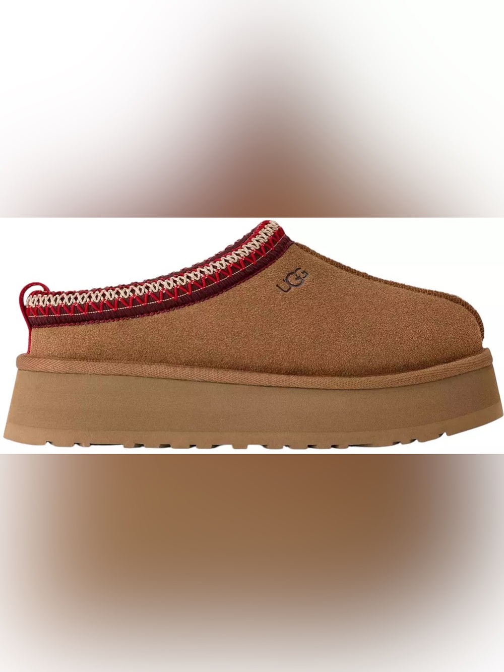 UGG Tasman Slippers in Chestnut with Red Trim